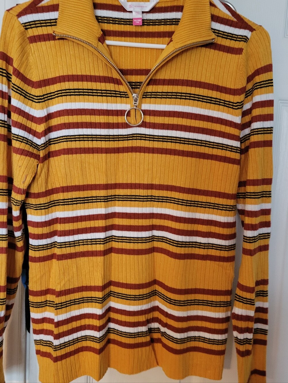 Mustard Stripe Ribbed Half-Zip Pullover